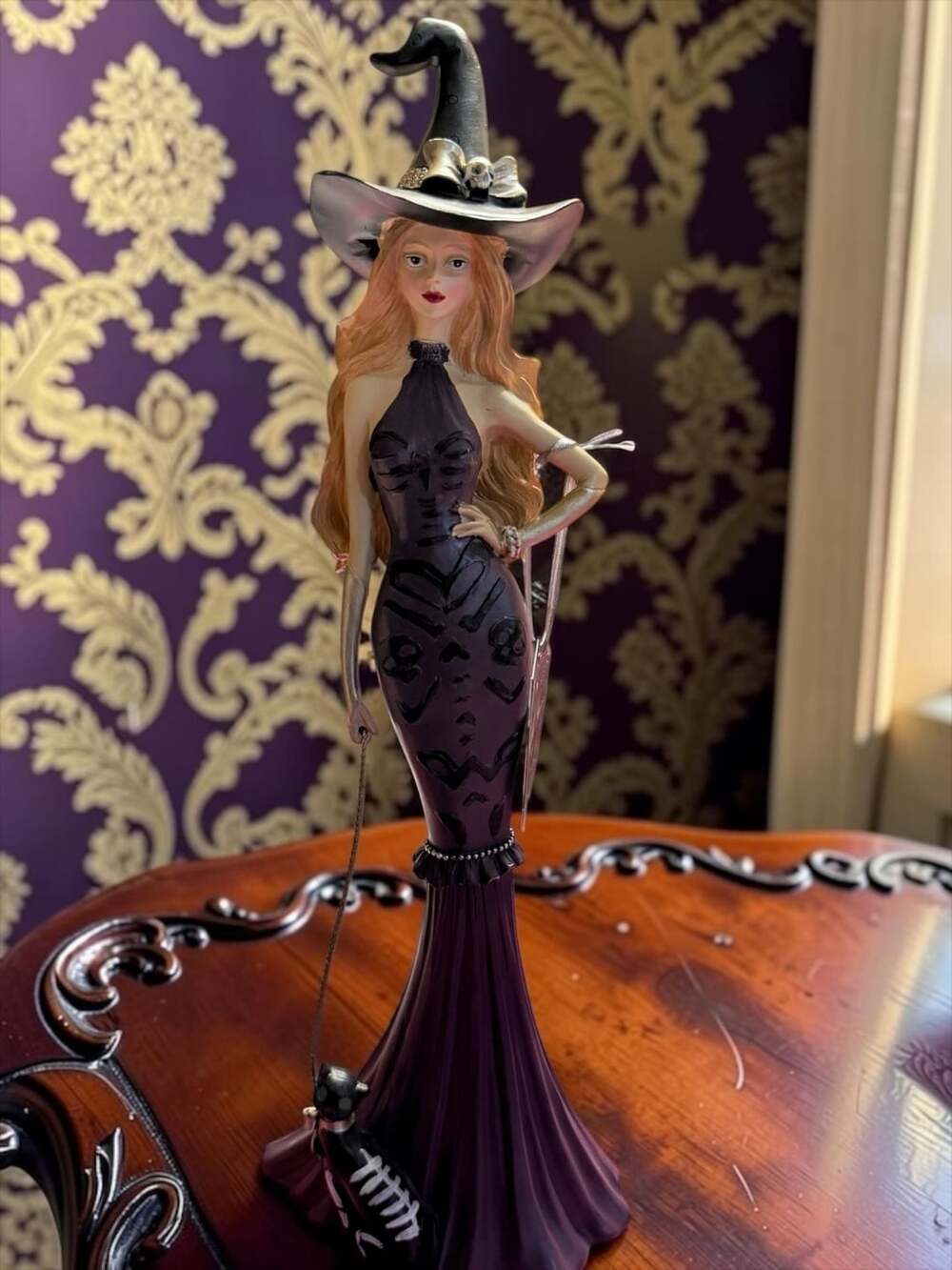 Bella Lux Purple Skeleton Gown Witch Figurine